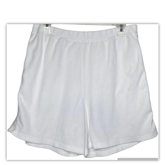 Sport Savvy Women’s Soft Fleece Shorts L White Embroidered Sides Elastic Waist - Picture 1 of 8